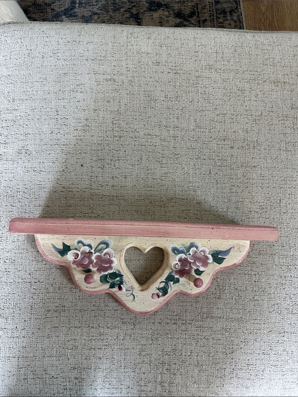 Vintage-Style Pink and Cream Heart Wall Shelf